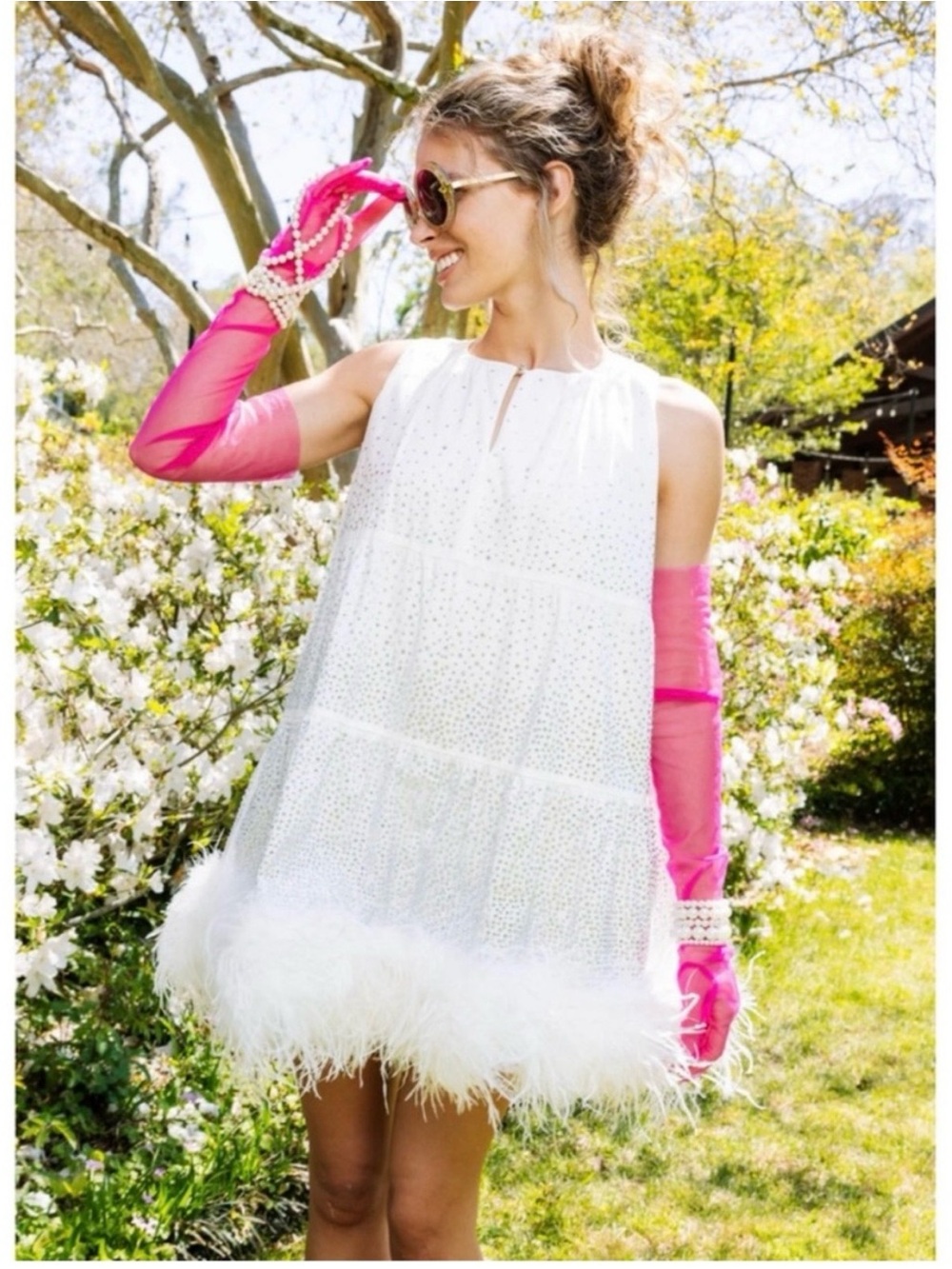 QUEEN OF SPARKLES White Mini Dress with Silver Accents